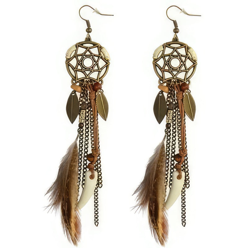 Boucles d'Oreilles Pendantes Style Bohême Plume