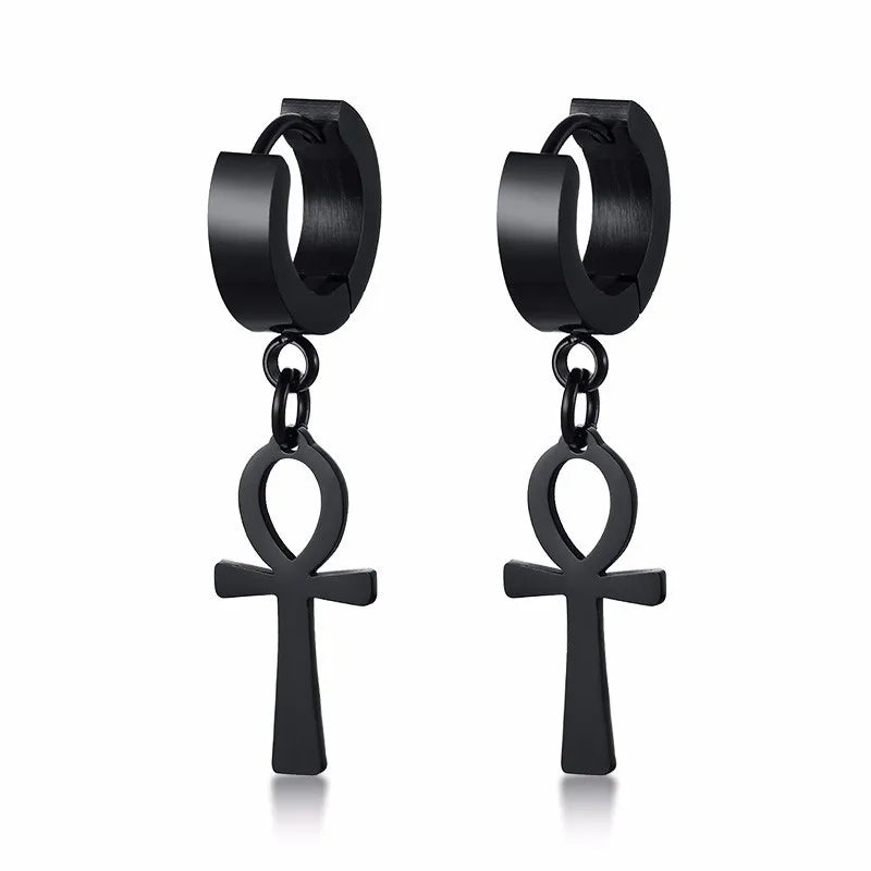 Egyptian Style Dangle Earrings Ankh Cross black