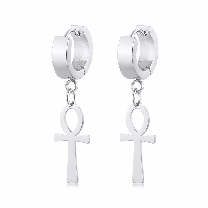 Egyptian Style Dangle Earrings Ankh Cross silver