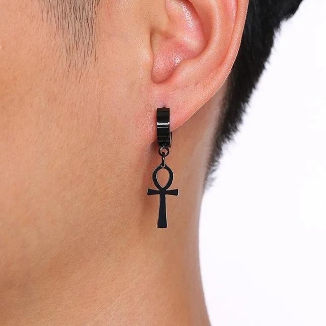 Egyptian Style Dangle Earrings Ankh Cross black
