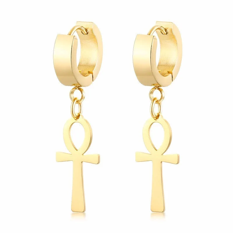 Egyptian Style Dangle Earrings Ankh Cross gold