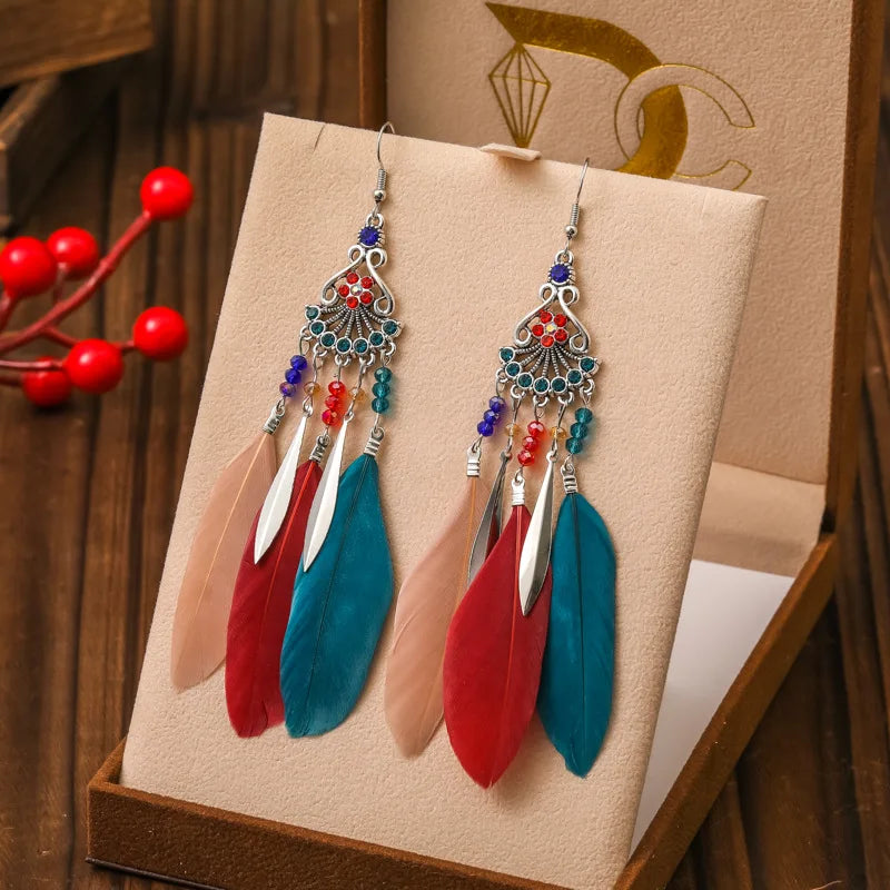 Ethnic Style Dangling Earrings with Feathers 4