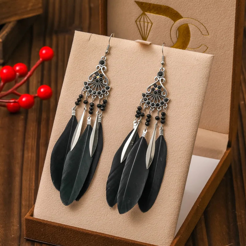 Ethnic Style Dangling Earrings with Feathers 5