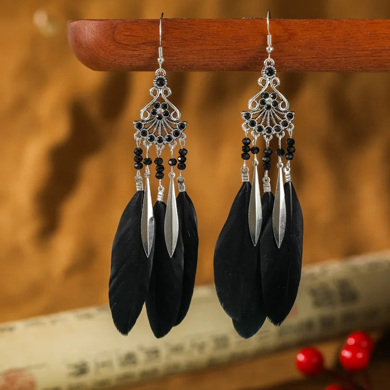 Ethnic Style Dangling Earrings with Feathers 5