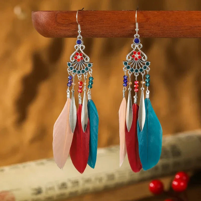 Boucles d'Oreilles Pendantes Style Ethnique avec Plumes 4