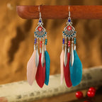 Boucles d'Oreilles Pendantes Style Ethnique avec Plumes 4