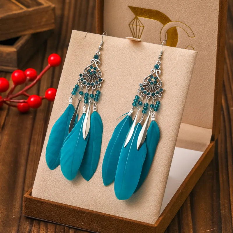 Ethnic Style Dangling Earrings with Feathers 2