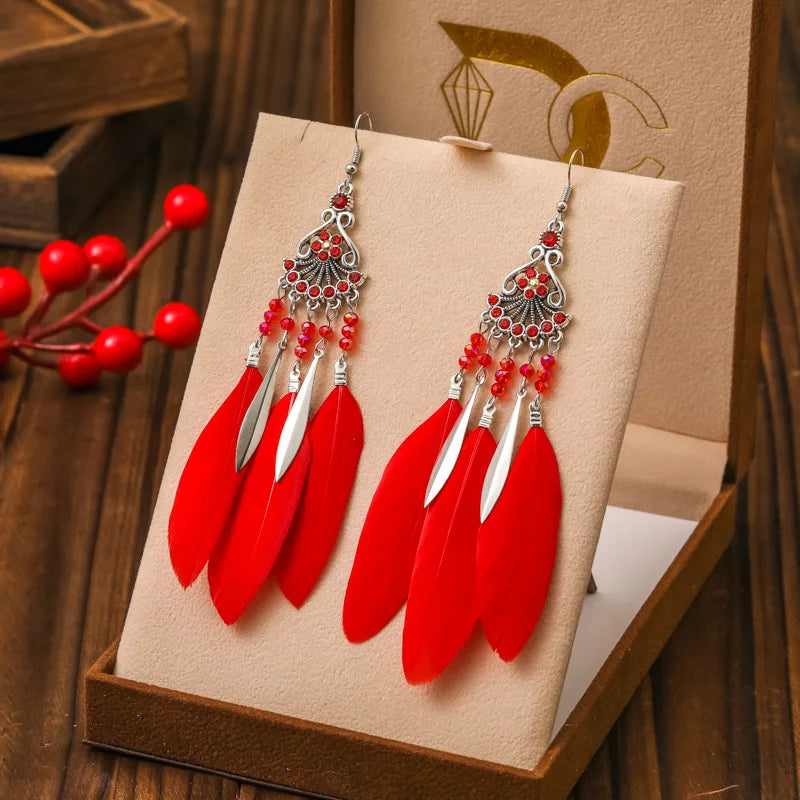 Ethnic Style Dangling Earrings with Feathers 3