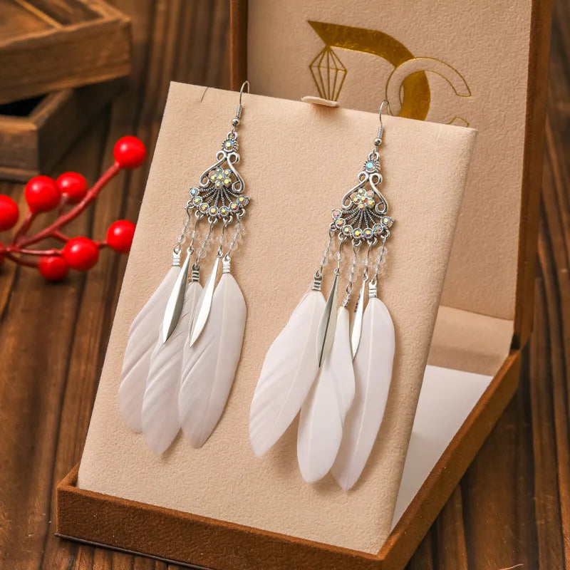 Ethnic Style Dangling Earrings with Feathers 1