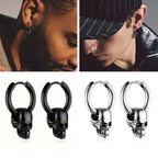 Men's Silver Skull Pendant Earrings