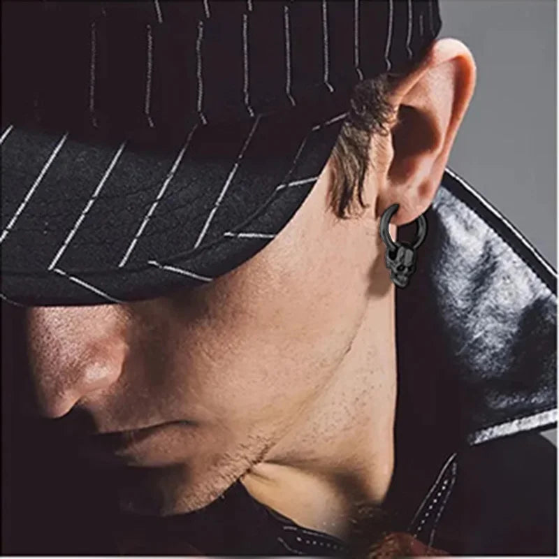 Men's Black Skull Pendant Earrings