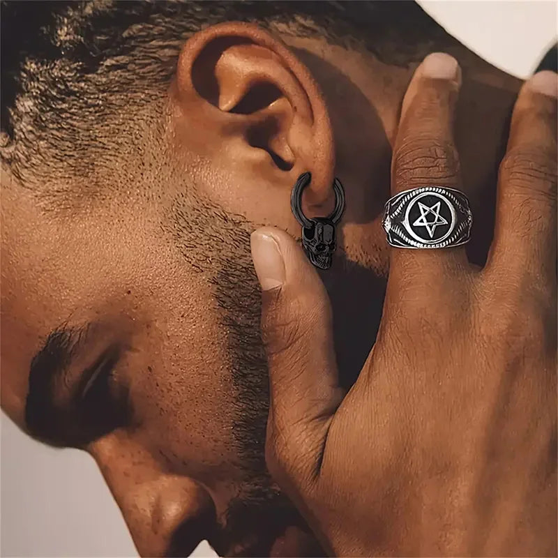 Men's Black Skull Pendant Earrings