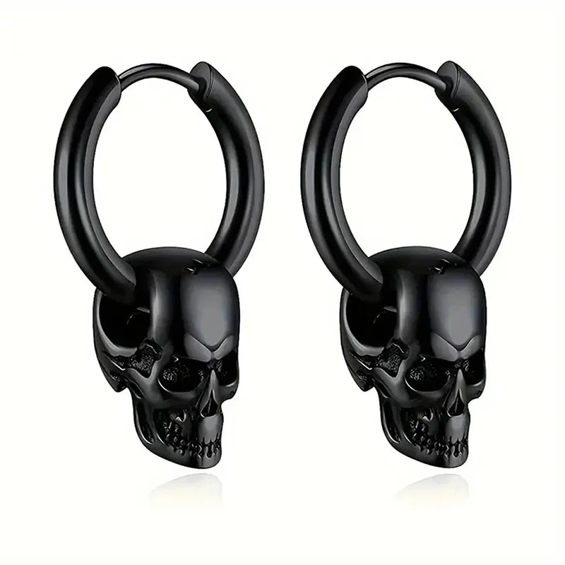Men's Black Skull Pendant Earrings