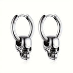 Men's Silver Skull Pendant Earrings