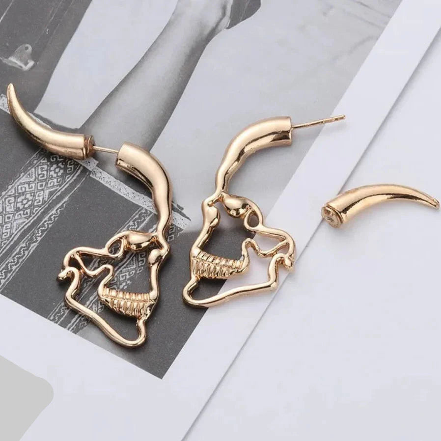 Skull Dangle Earrings for Men or Women gold