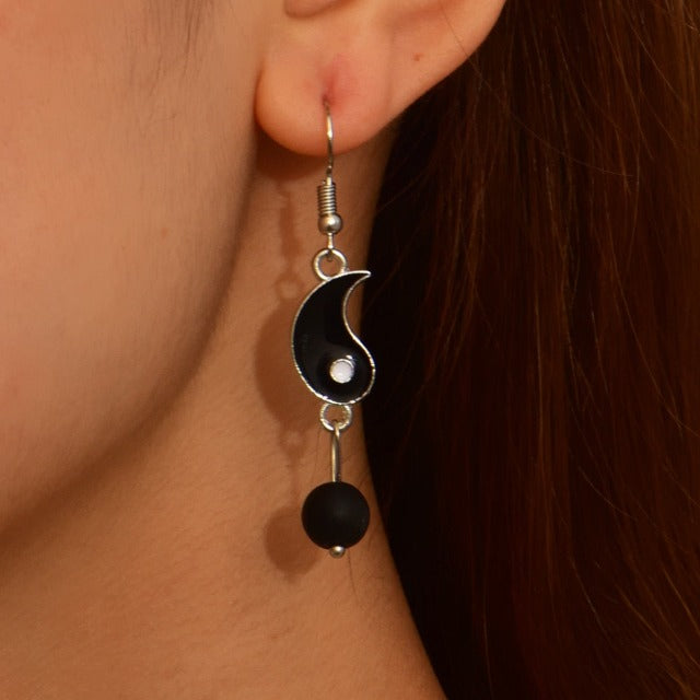 Yin Yang Gold & Silver Dangling Earrings silver