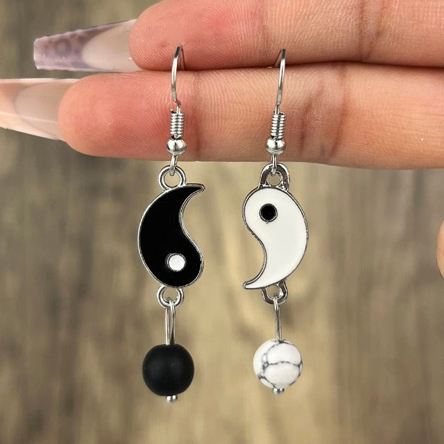 Yin Yang Gold & Silver Dangling Earrings silver