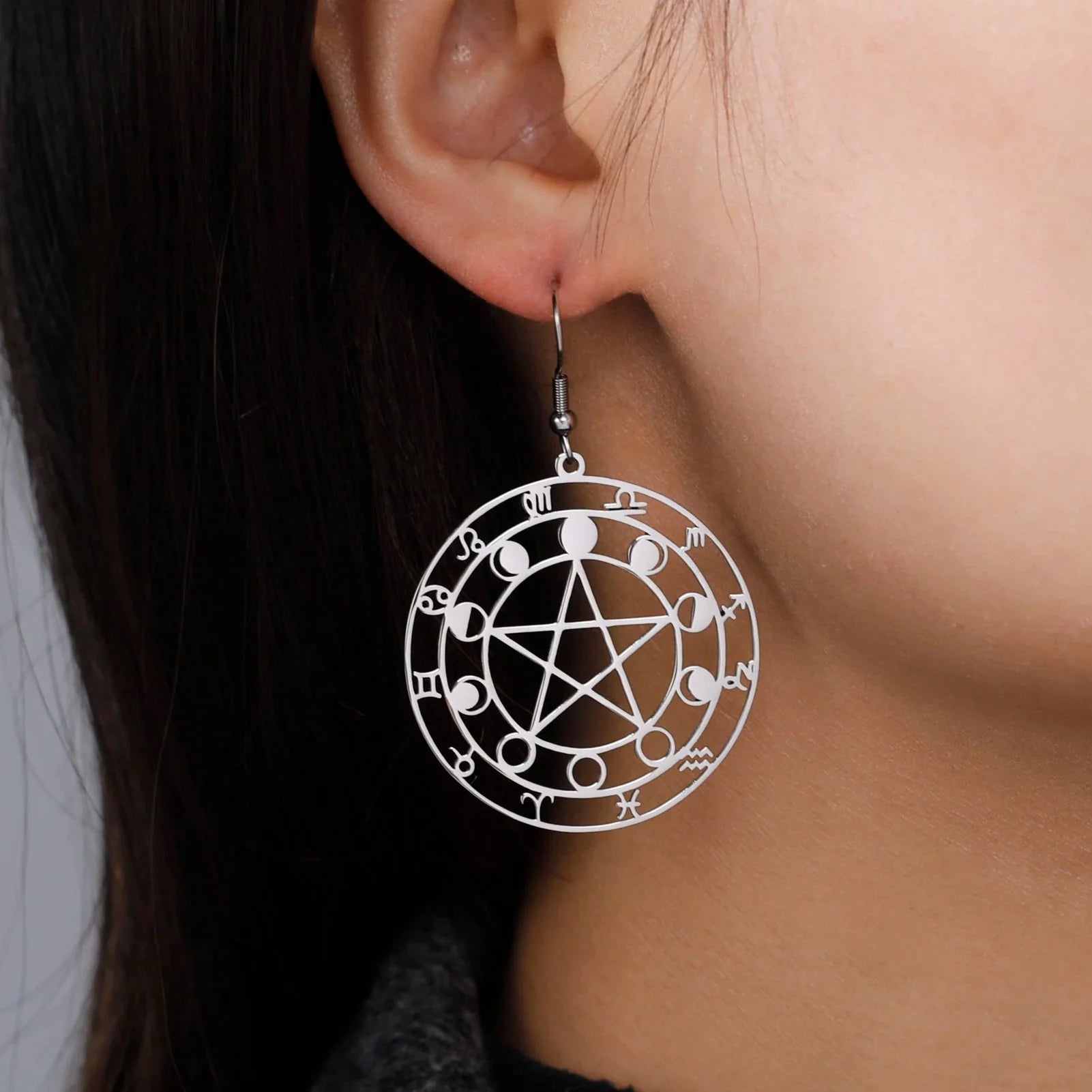 Pentacle Hanging Earrings Witchcraft Wiccan Woman silver