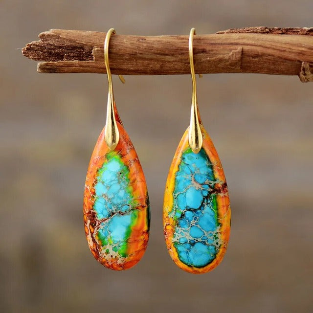 Natural Stone Sun Earrings