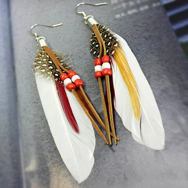 Boucles d'oreilles plumes style Apaches blanc