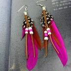 Boucles d'oreilles plumes style Apaches fuschia