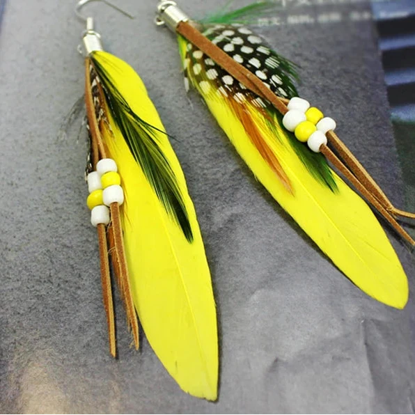 Boucles d'oreilles plumes style Apaches jaune