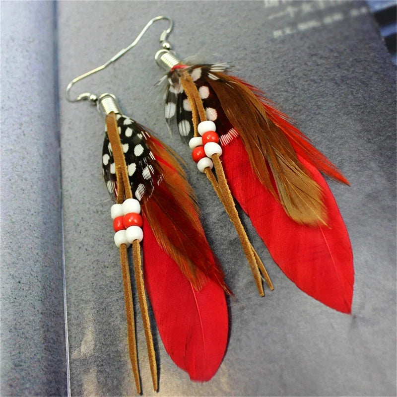 Boucles d'oreilles plumes style Apaches rouge