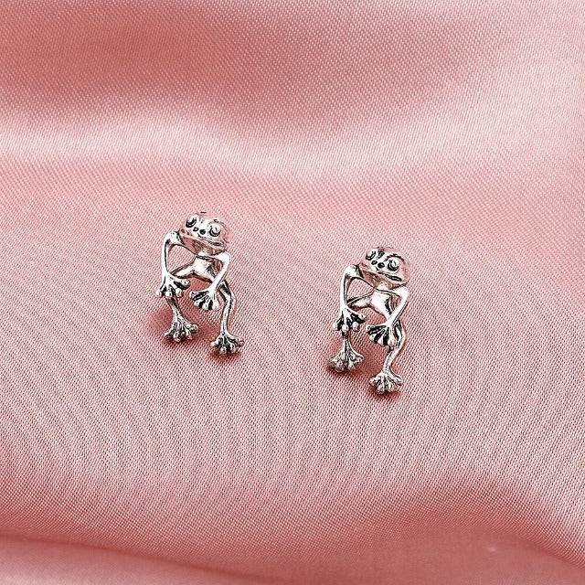 Silver Frog Earrings for Women