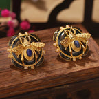 Boucles d'oreilles rondes abeille noir