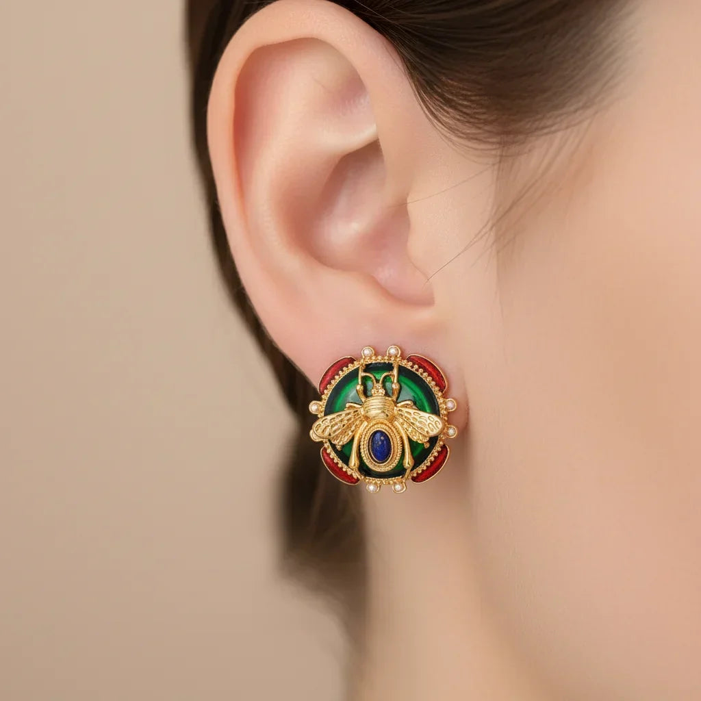 Boucles d'oreilles rondes abeille vert