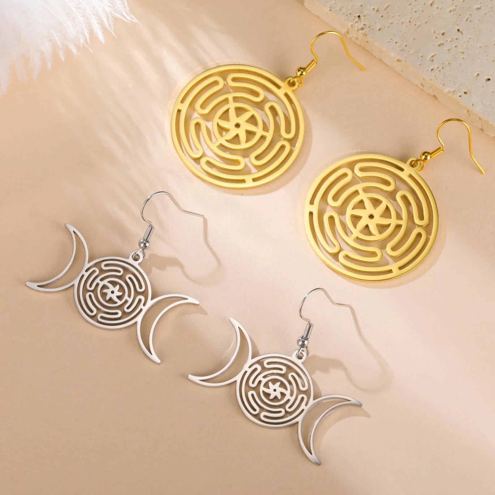 Hecate's Wheel Strophalos Dangle Earrings for Women gold