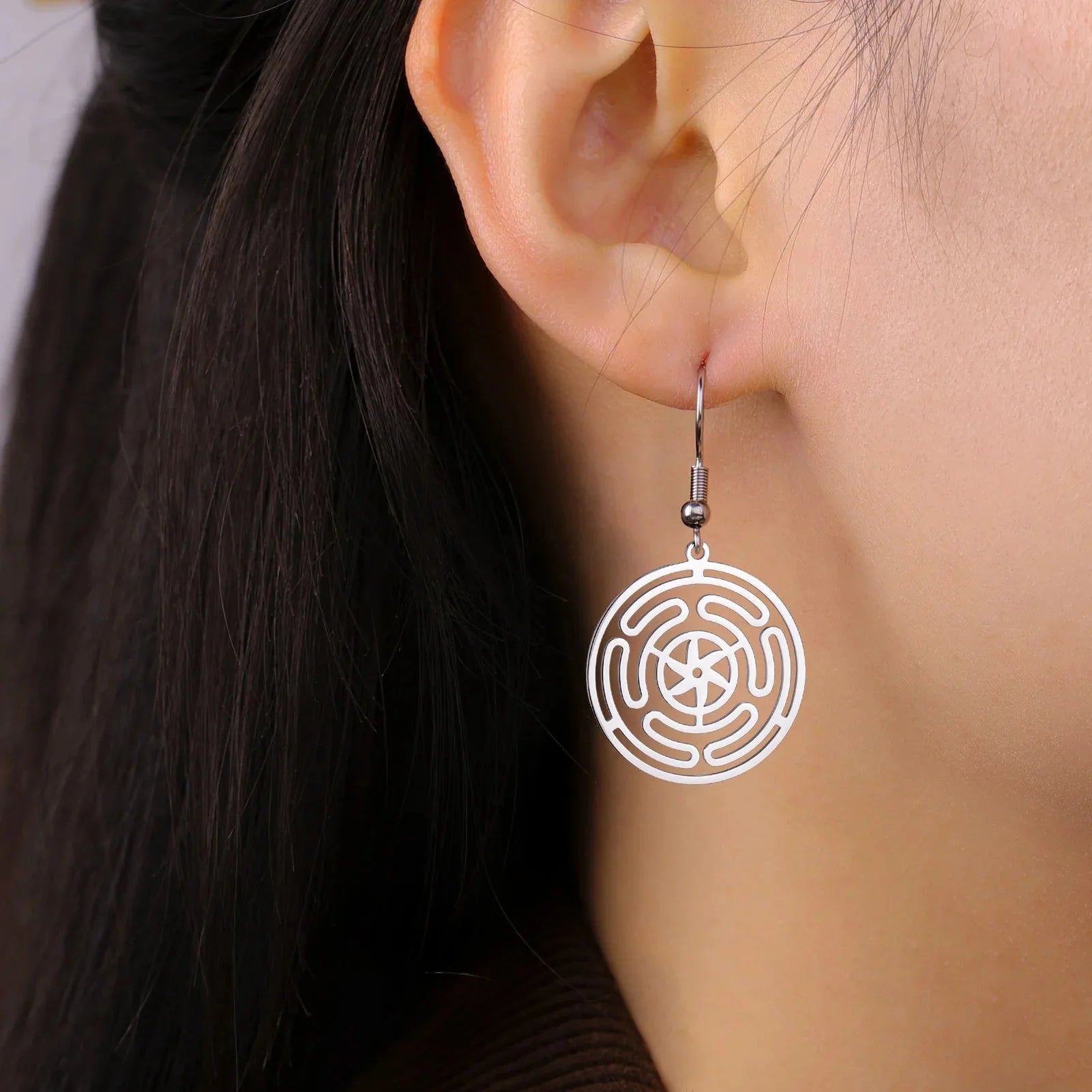 Hecate's Wheel Strophalos Dangle Earrings for Women silver