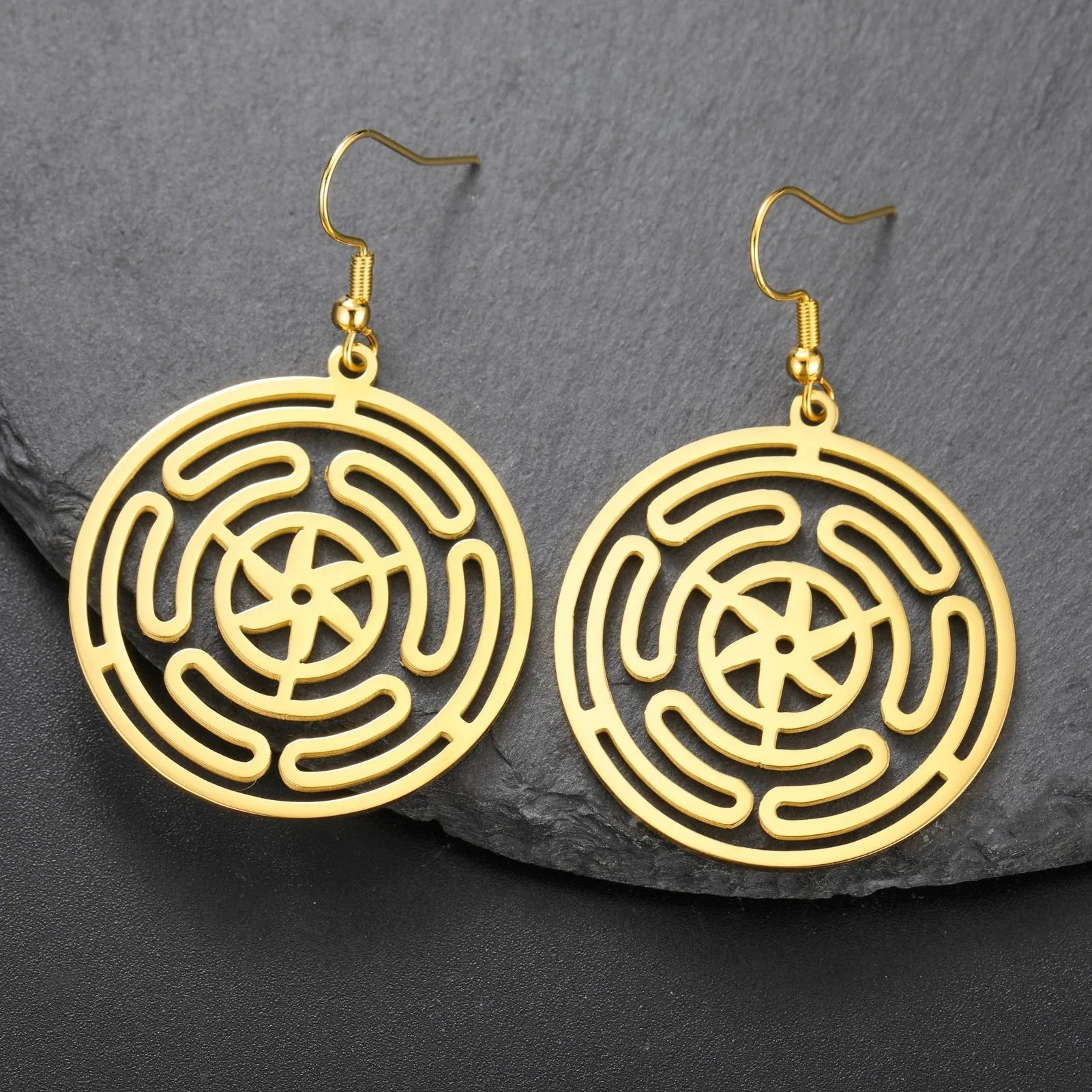 Hecate's Wheel Strophalos Dangle Earrings for Women gold