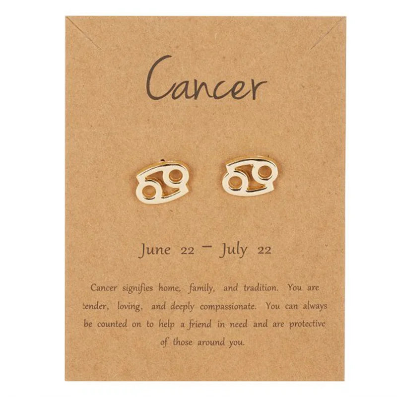 Zodiac Sign Earrings 12 Constellations Cancer
