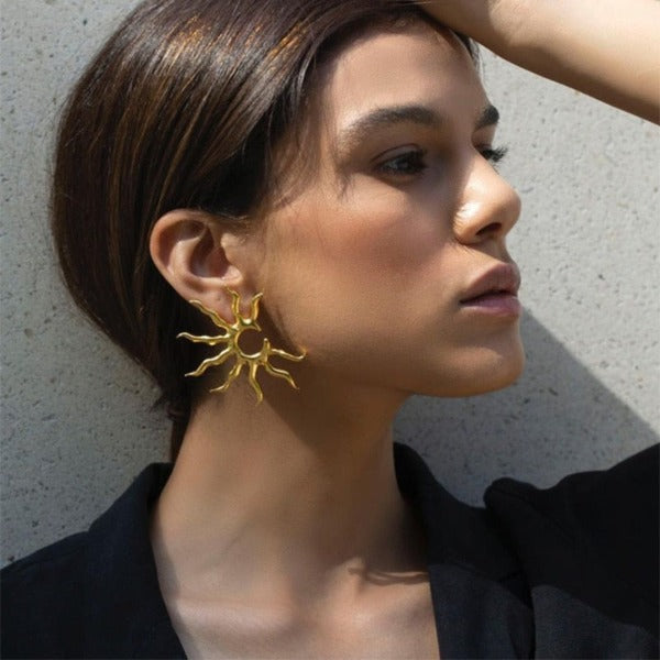 Boucles d'Oreilles Soleil Pendantes Femme Astre