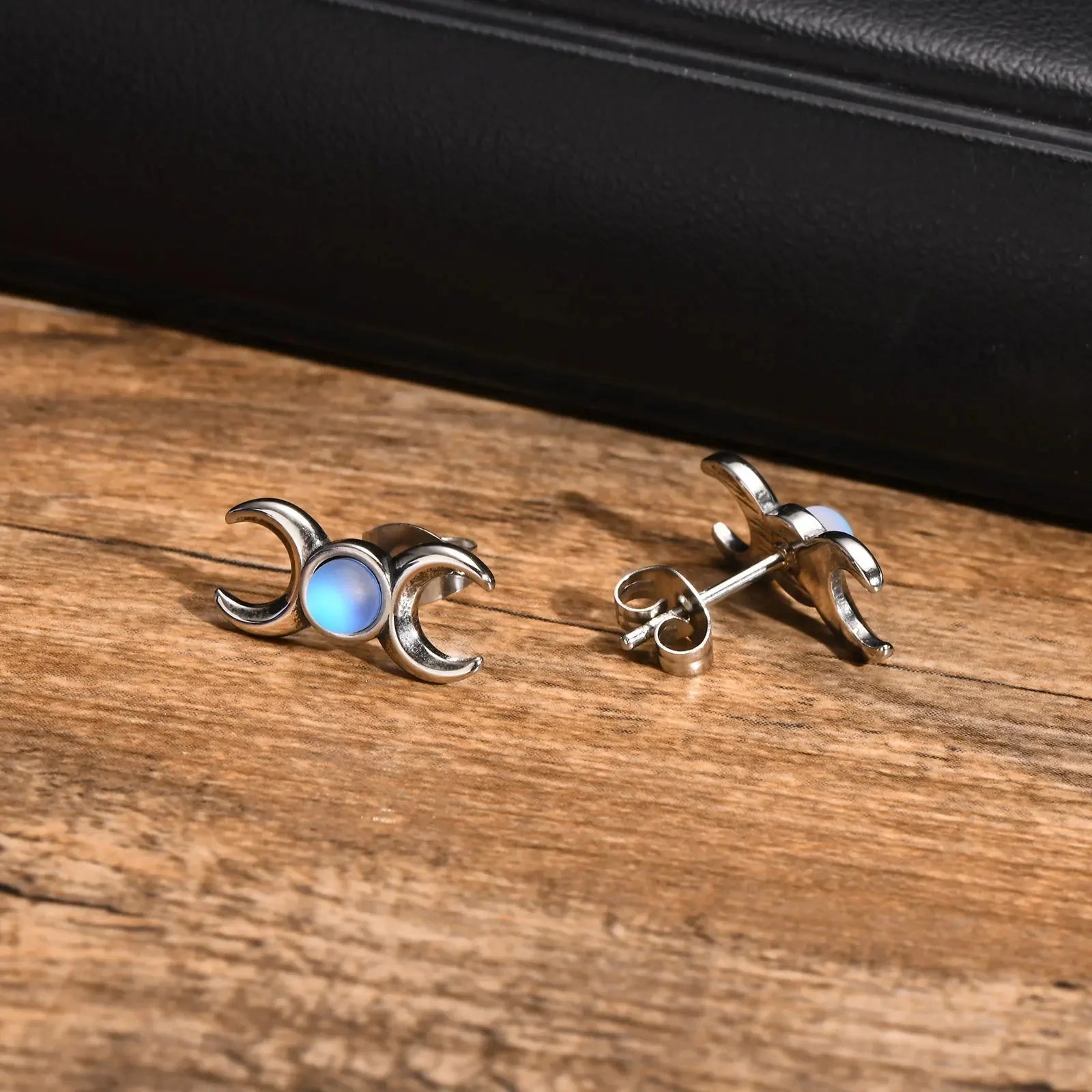 Triple Moon Earrings Witchcraft Wiccan Studs Woman