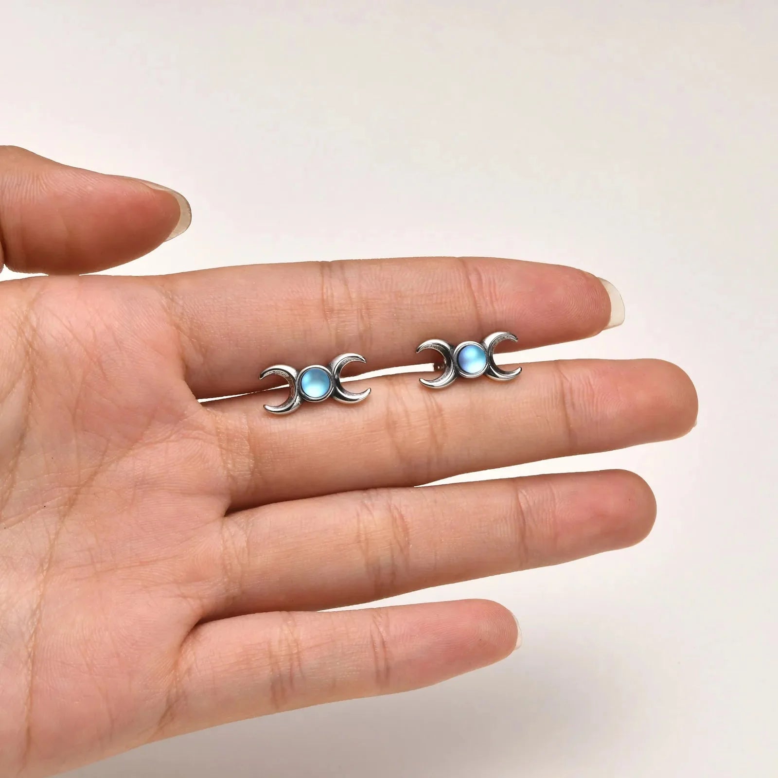 Triple Moon Earrings Witchcraft Wiccan Studs Woman