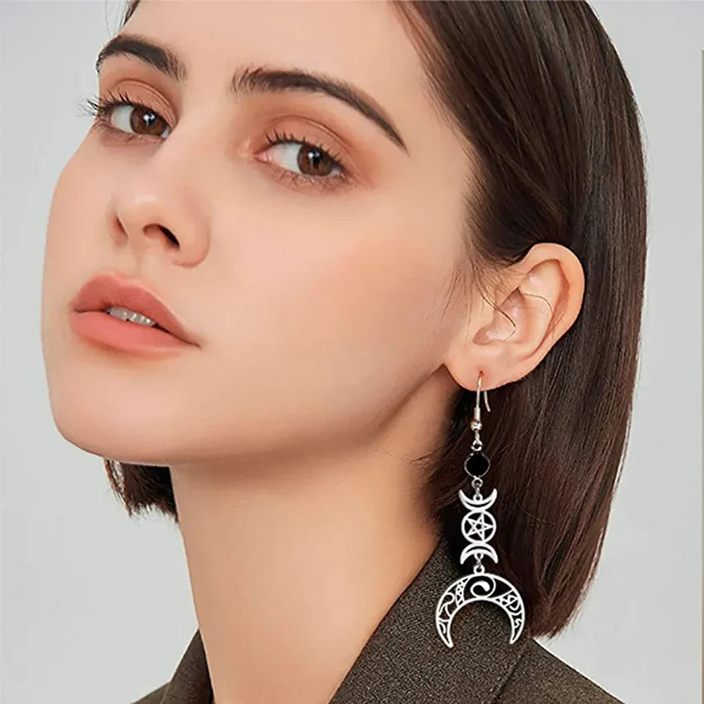 Triple Moon Witchcraft Wiccan Woman Dangling Earrings