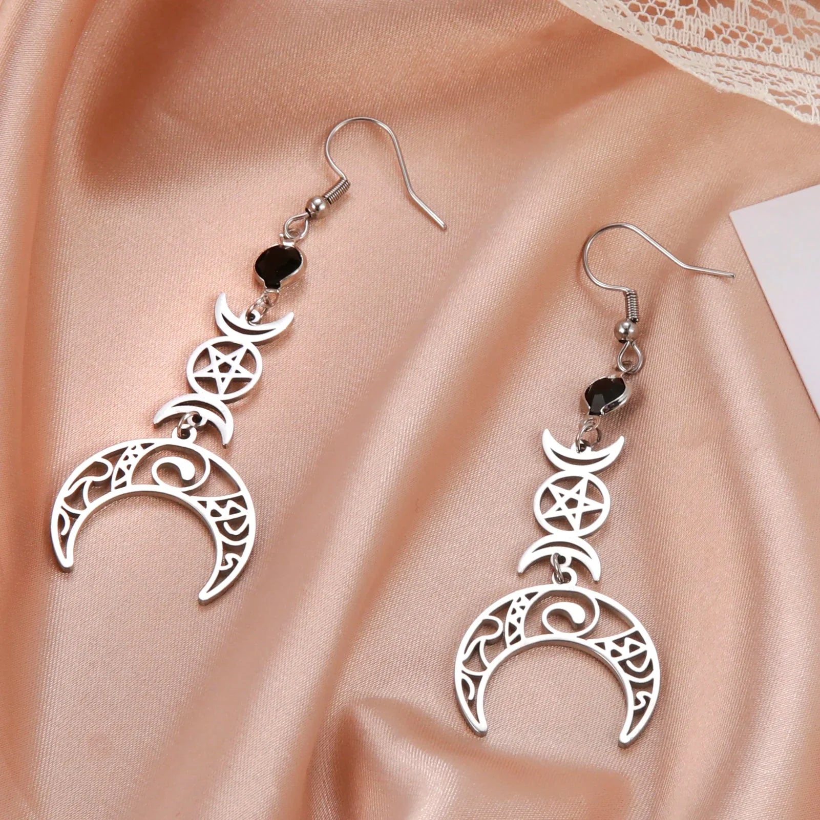 Triple Moon Witchcraft Wiccan Woman Dangling Earrings