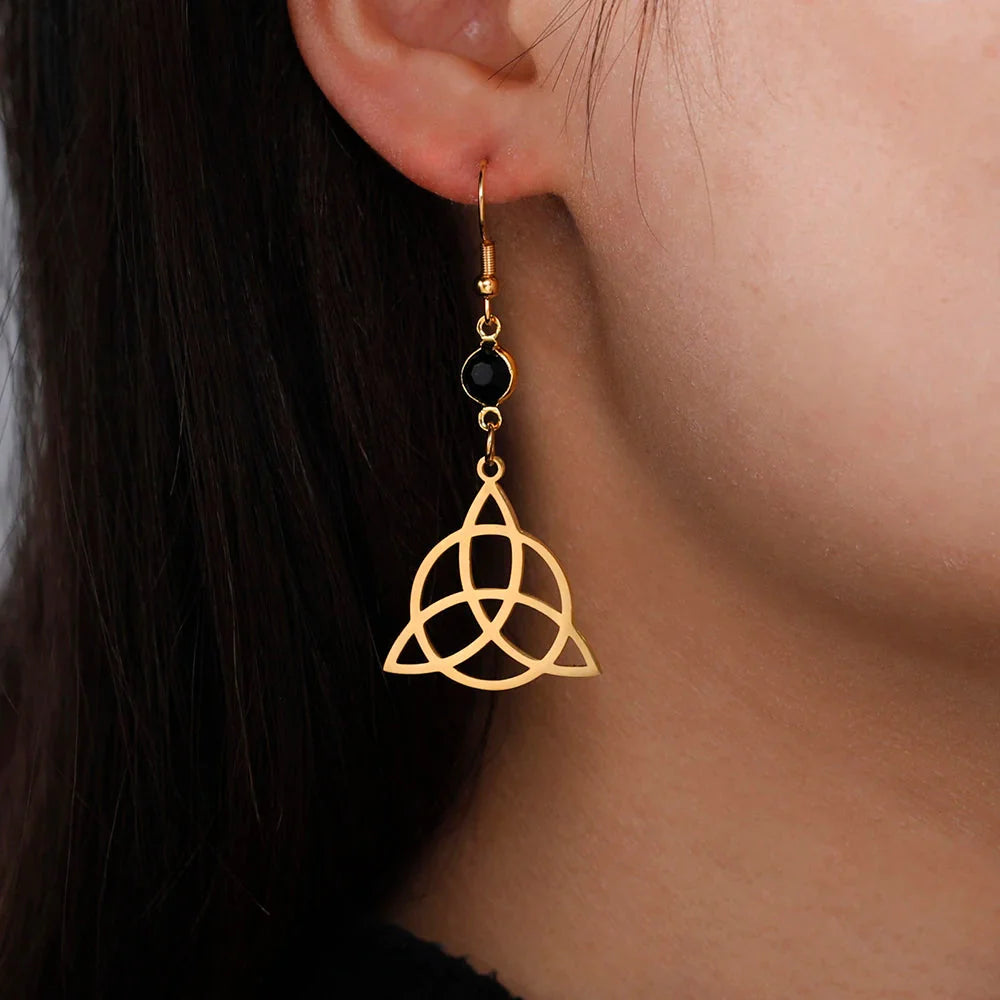 Triquetra Dangle Earrings for Women Trinity Knot gold