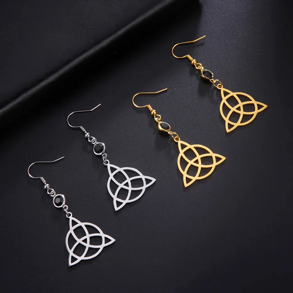 Triquetra Dangle Earrings for Women Trinity Knot gold