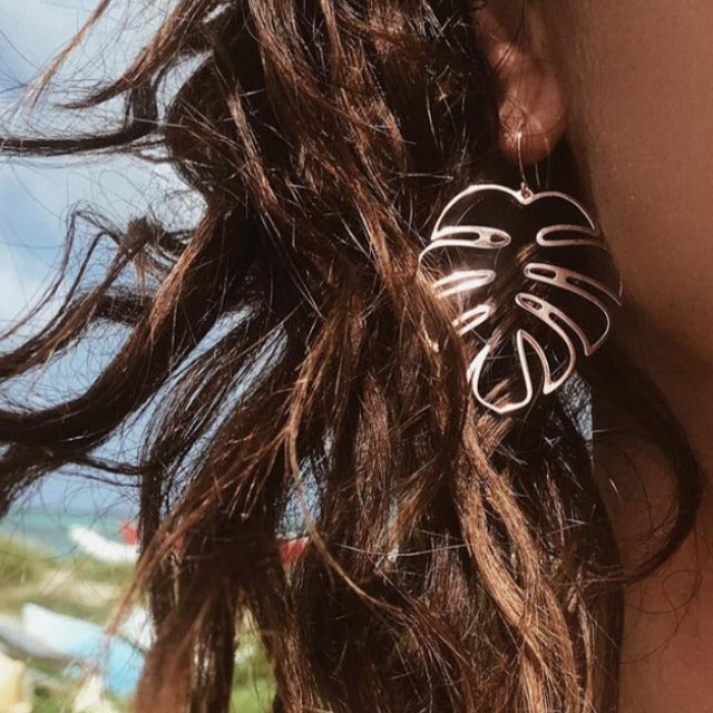 Tropical Palm Leaf Earrings rose gold