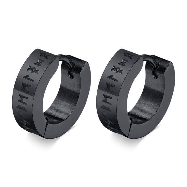 Viking Hoop Earrings Men Women Celtic Nordic Black