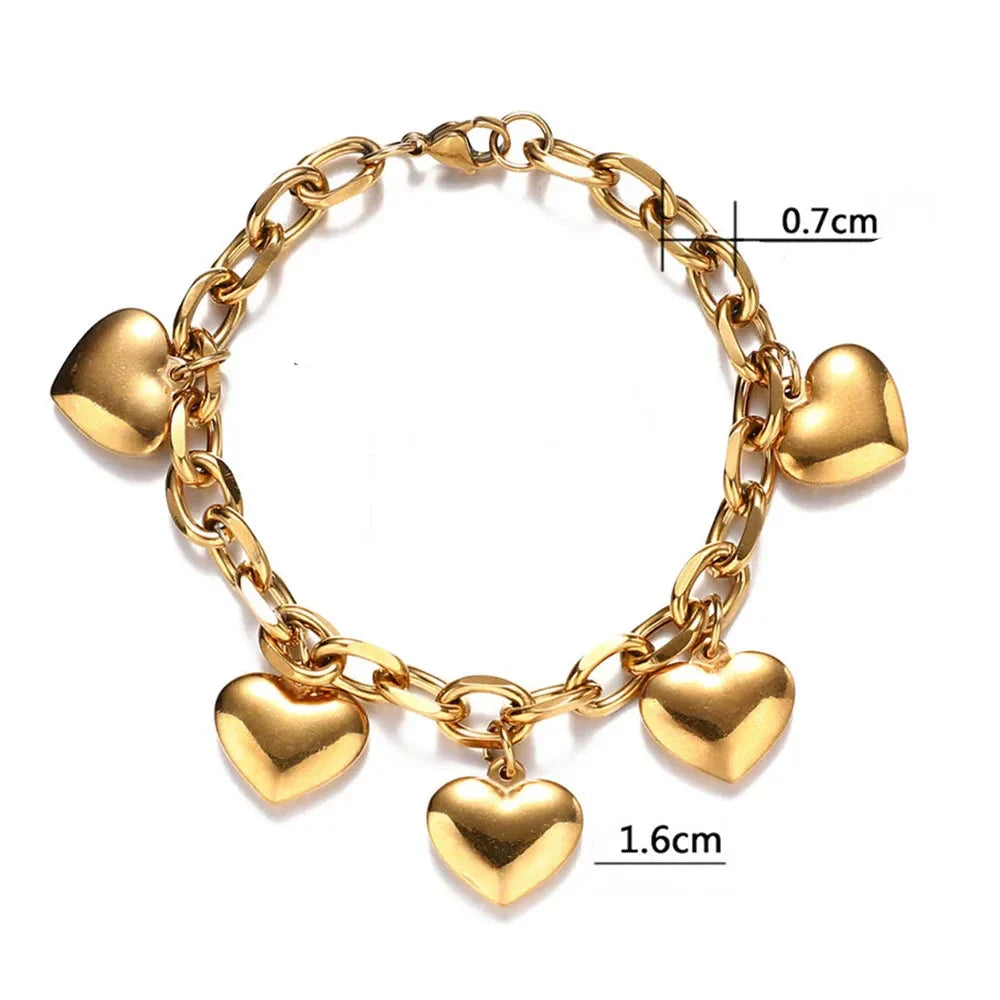5 Hearts Gourmet Chain Bracelet for Women gold