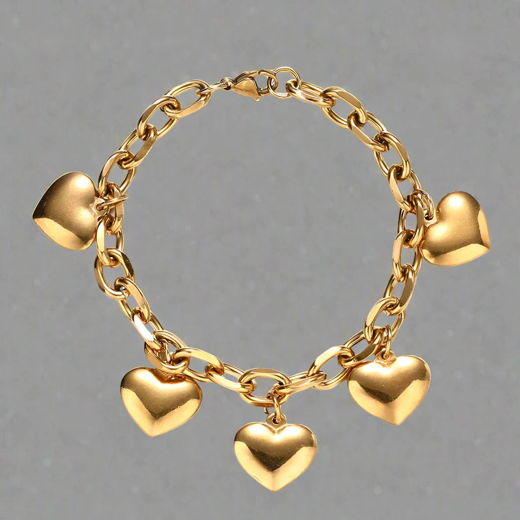 5 Hearts Gourmet Chain Bracelet for Women gold
