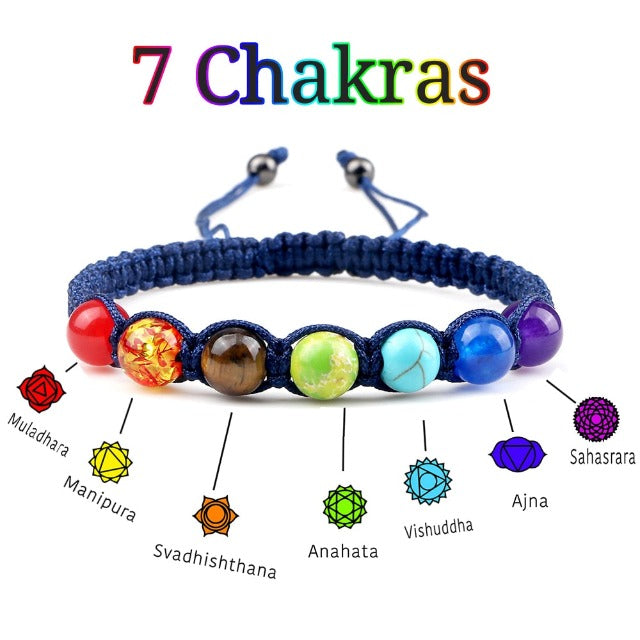 7 Chakras Braided Chain Bracelet Men Women Real Stones