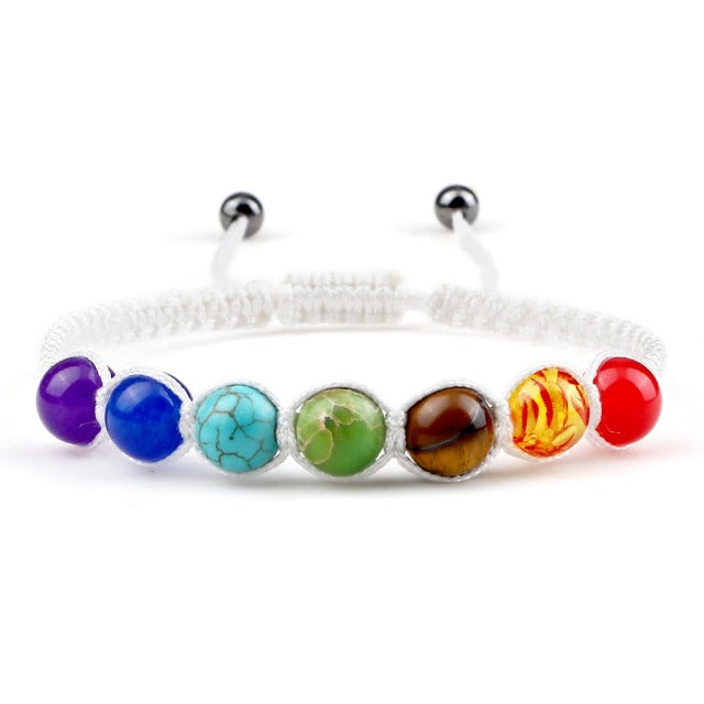 7 Chakras Braided Chain Bracelet Men Women Real White Stones