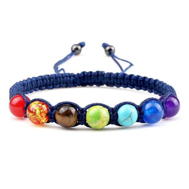 7 Chakras Braided Chain Bracelet Men Women Real Blue Stones