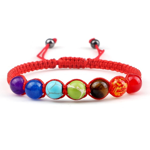 7 Chakras Braided Chain Bracelet Men Women Real Red Stones