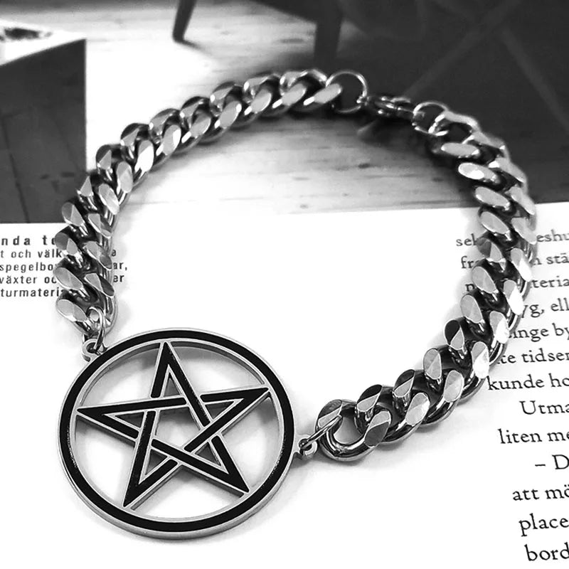 Steel Pentacle Witchcraft Wiccan Bracelet Chain